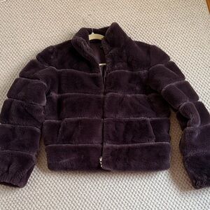 Plush Faux Fur Jacket in Deep Purple